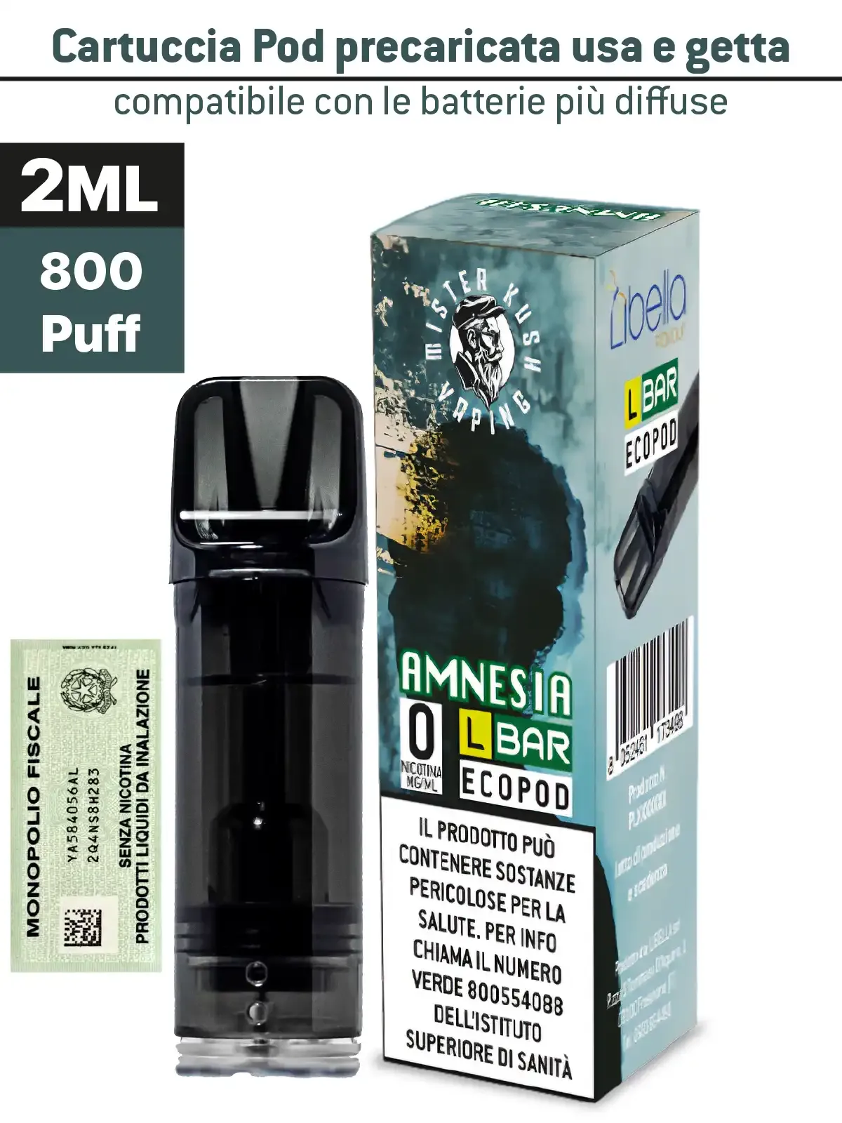 Dispositivo usa e getta pre-caricato con liquido 2ml gusto cannabis